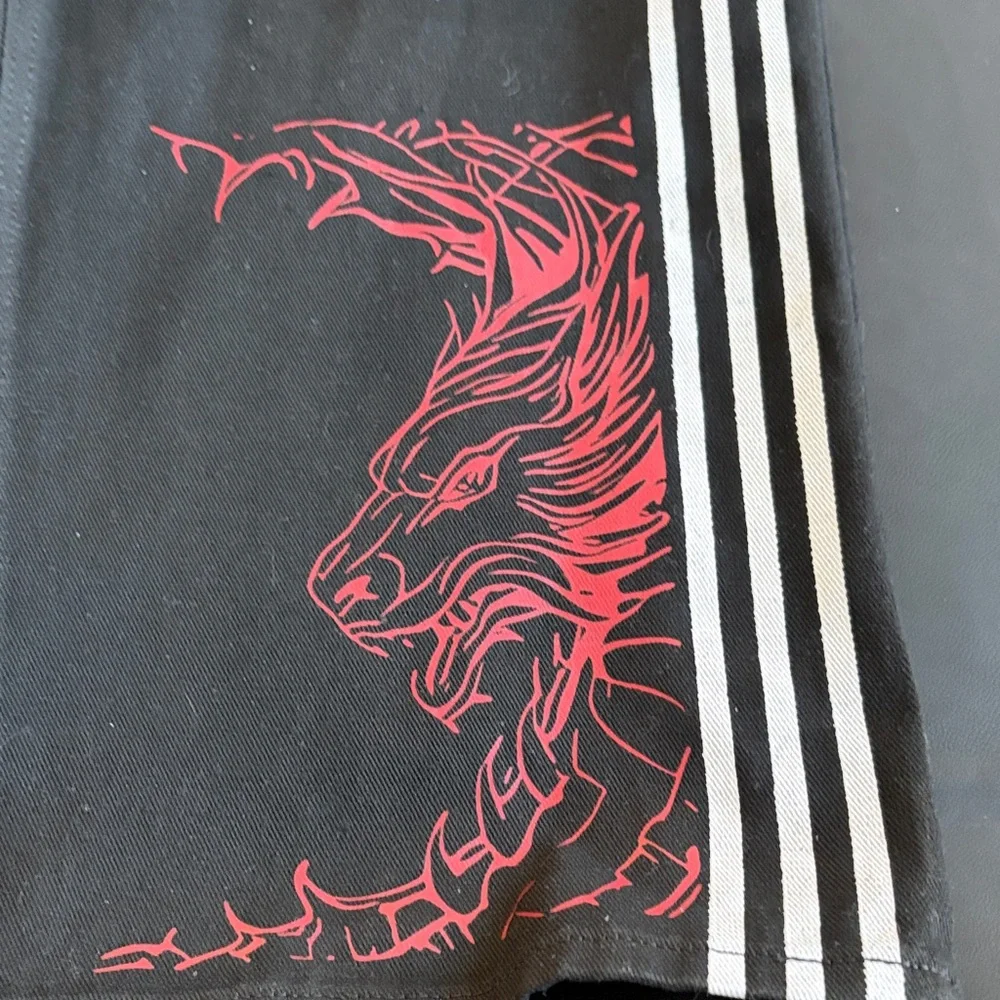 Upsurge Planet Dragon Graphic Wide Leg Track Pants Black